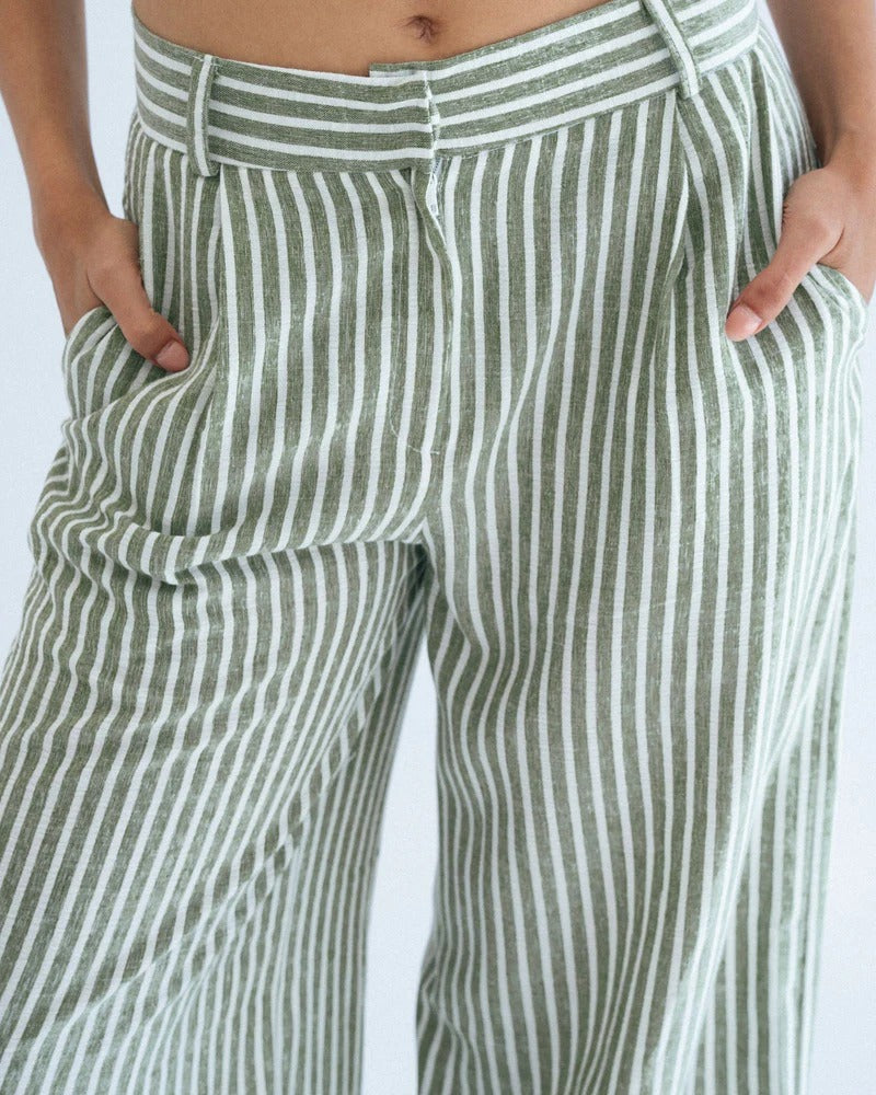 Green and white striped pants