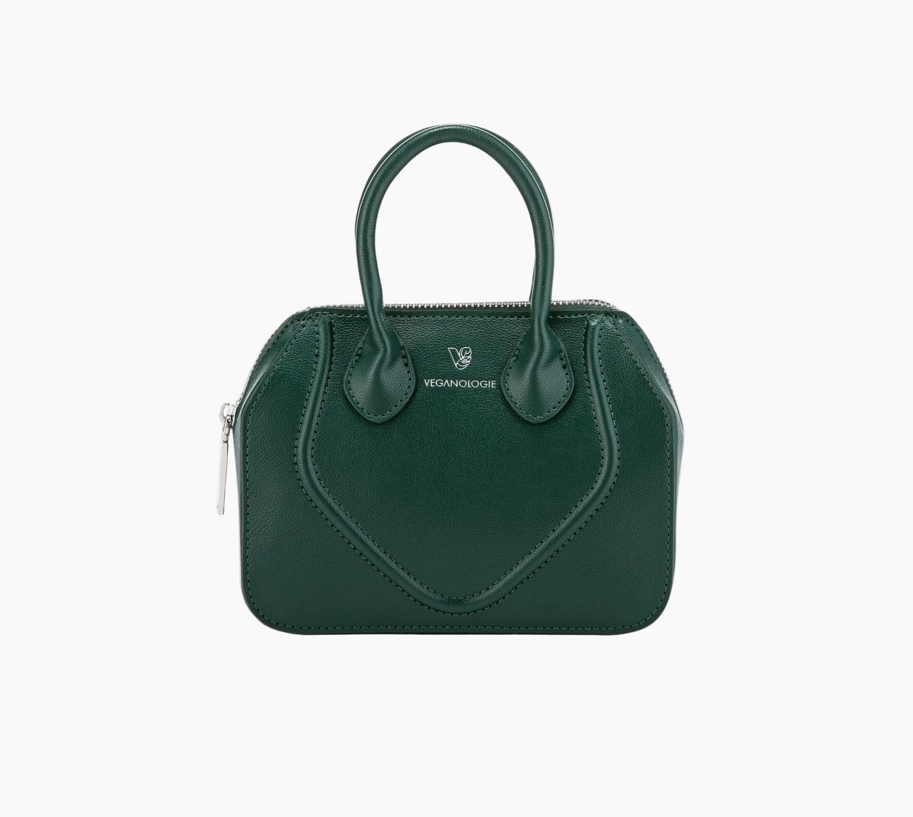 Green handbag with a visible brand logo on a white background
