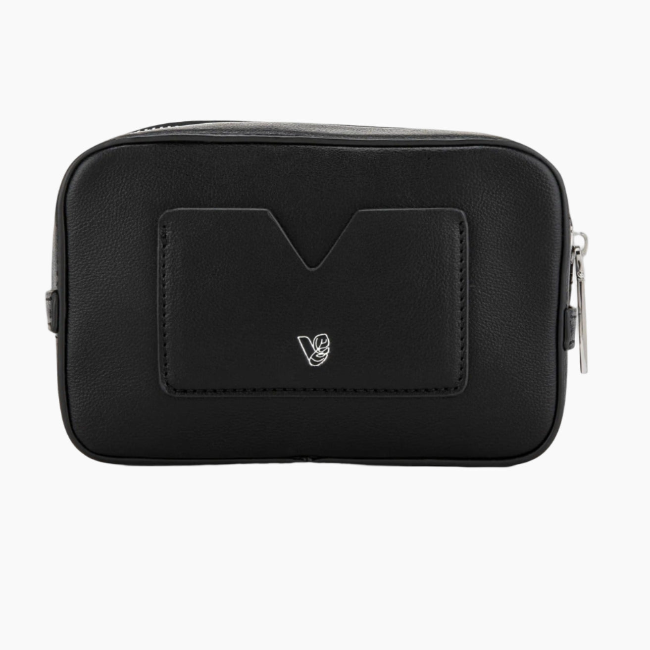 Black pouch with a logo on a white background