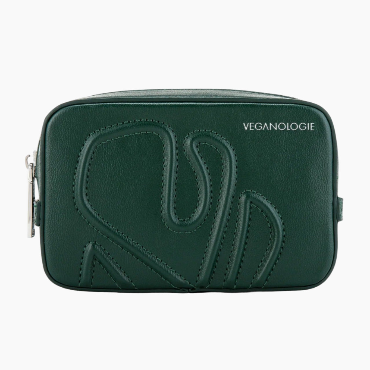 Green vegan leather bag with brand logo on a white background