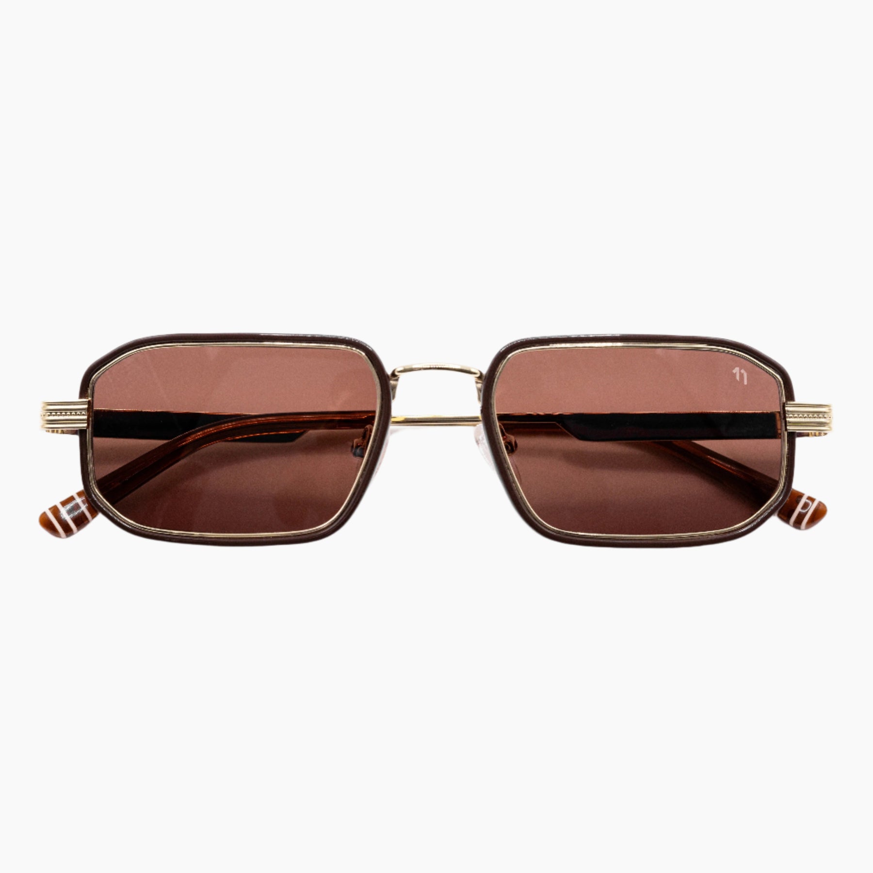 Sunglasses with gold frame and brown lenses