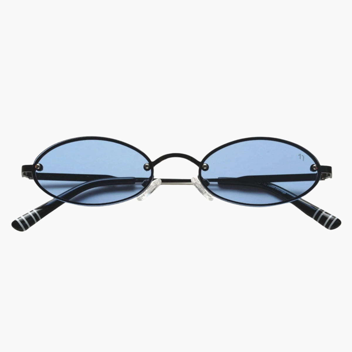 Sunglasses with black frame and blue lenses