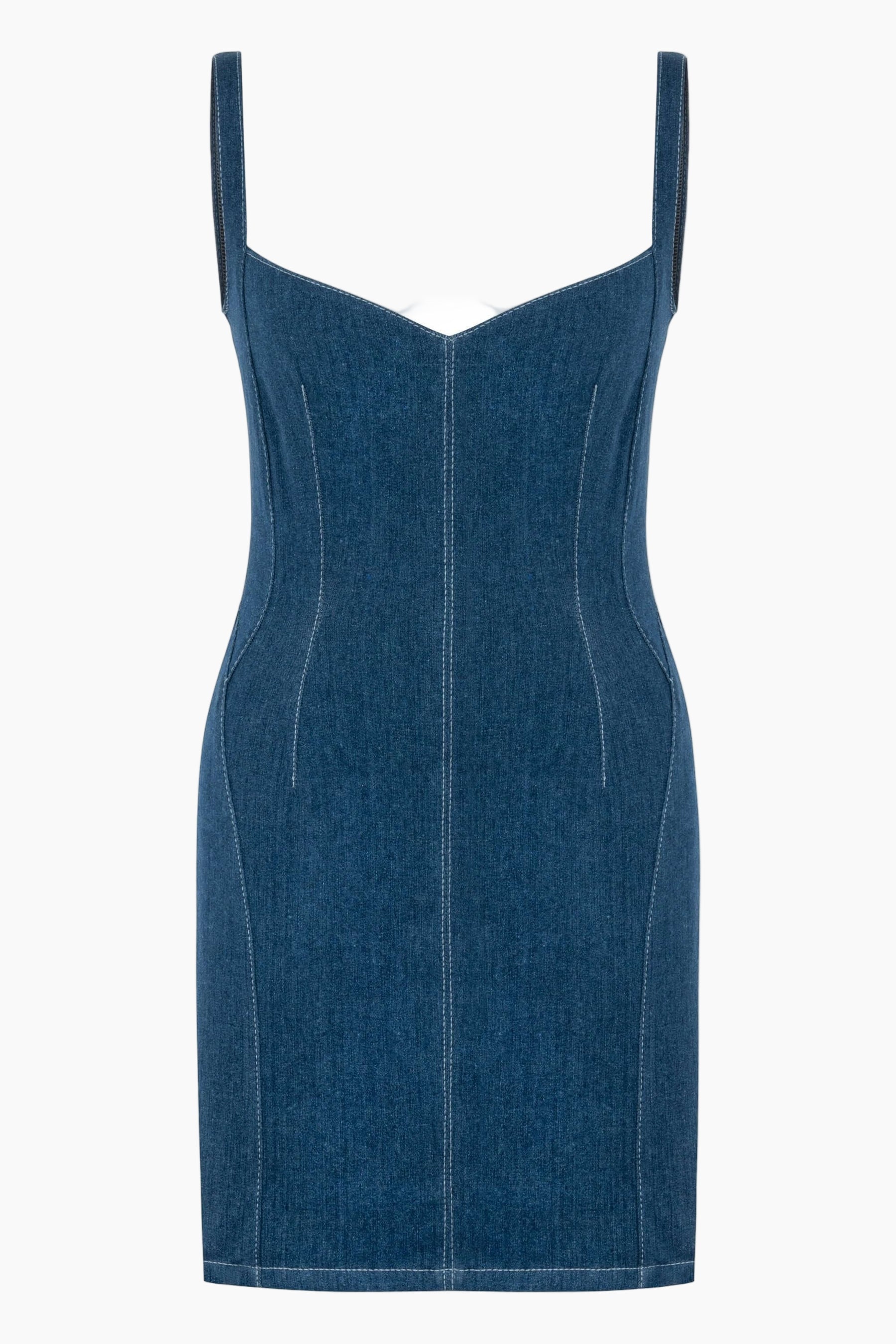 Blue denim dress on a white background