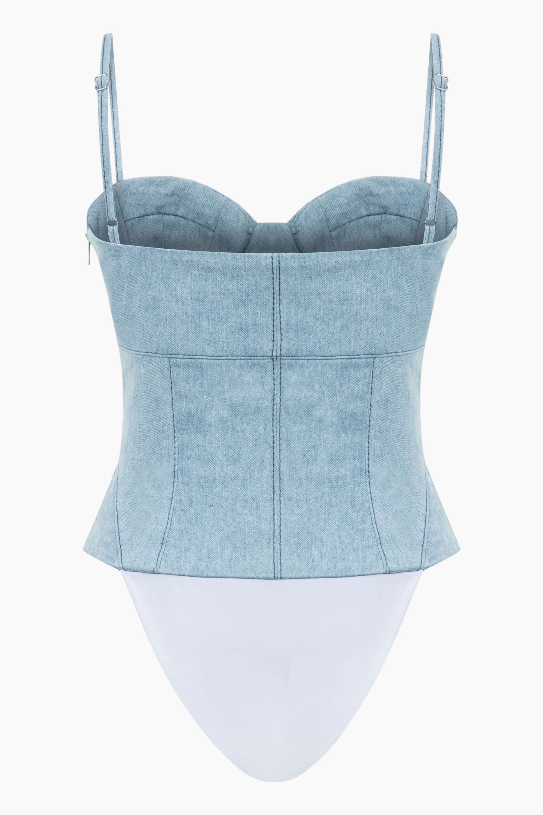 Blue denim-style corset with white bottom
