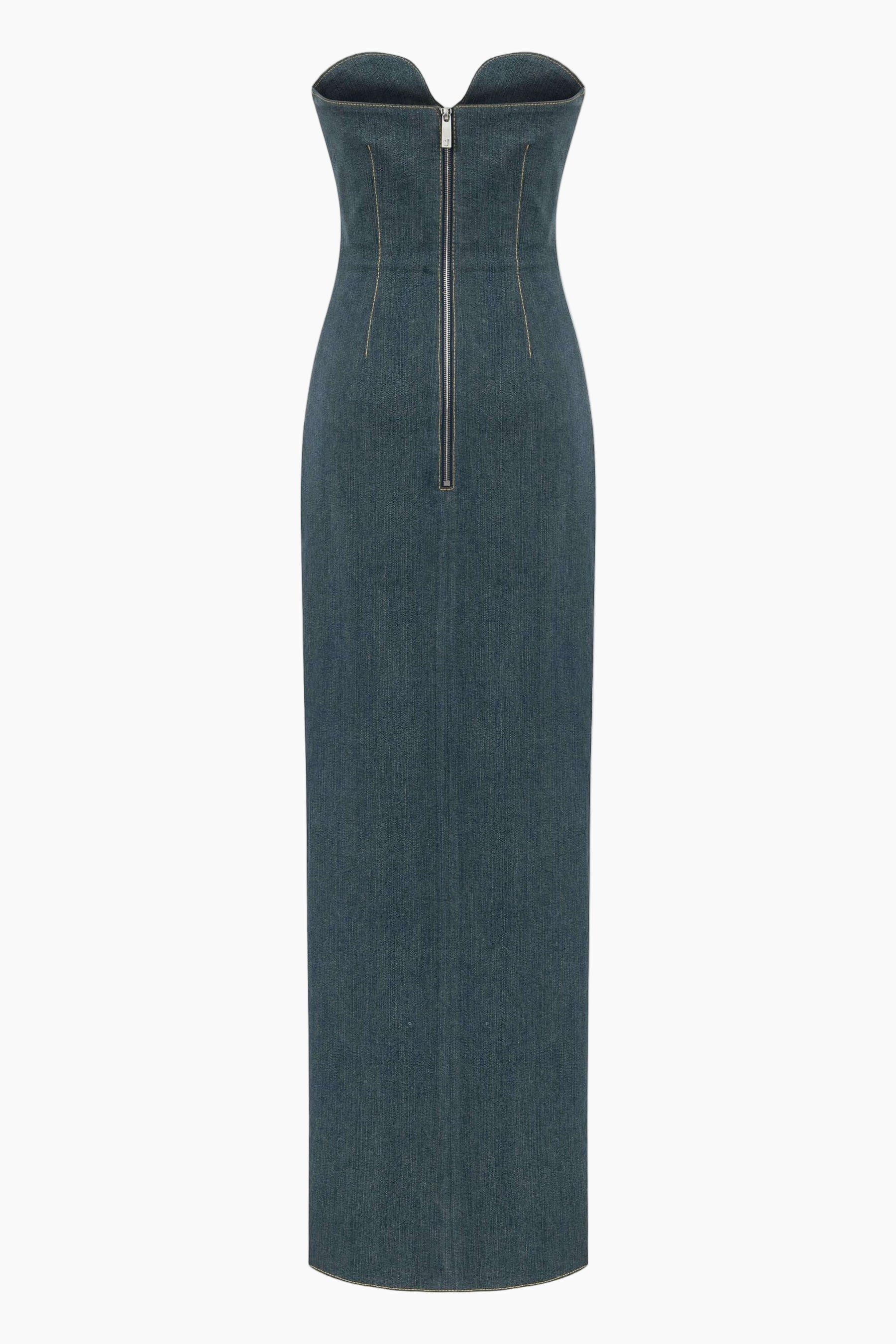 Teal strapless dress with a zipper