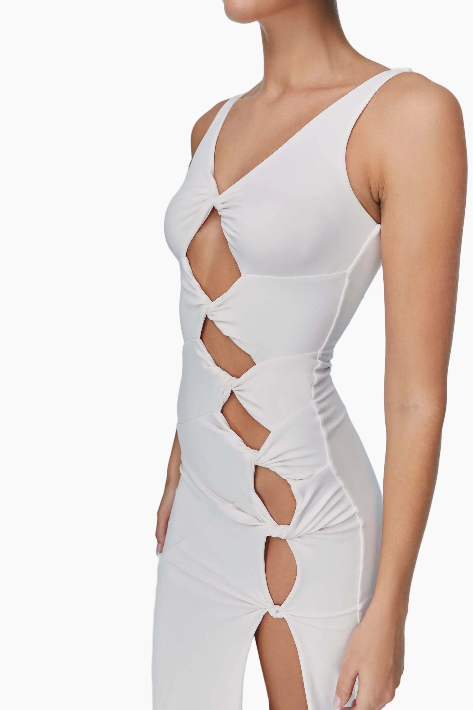 White dress with cut-out design
