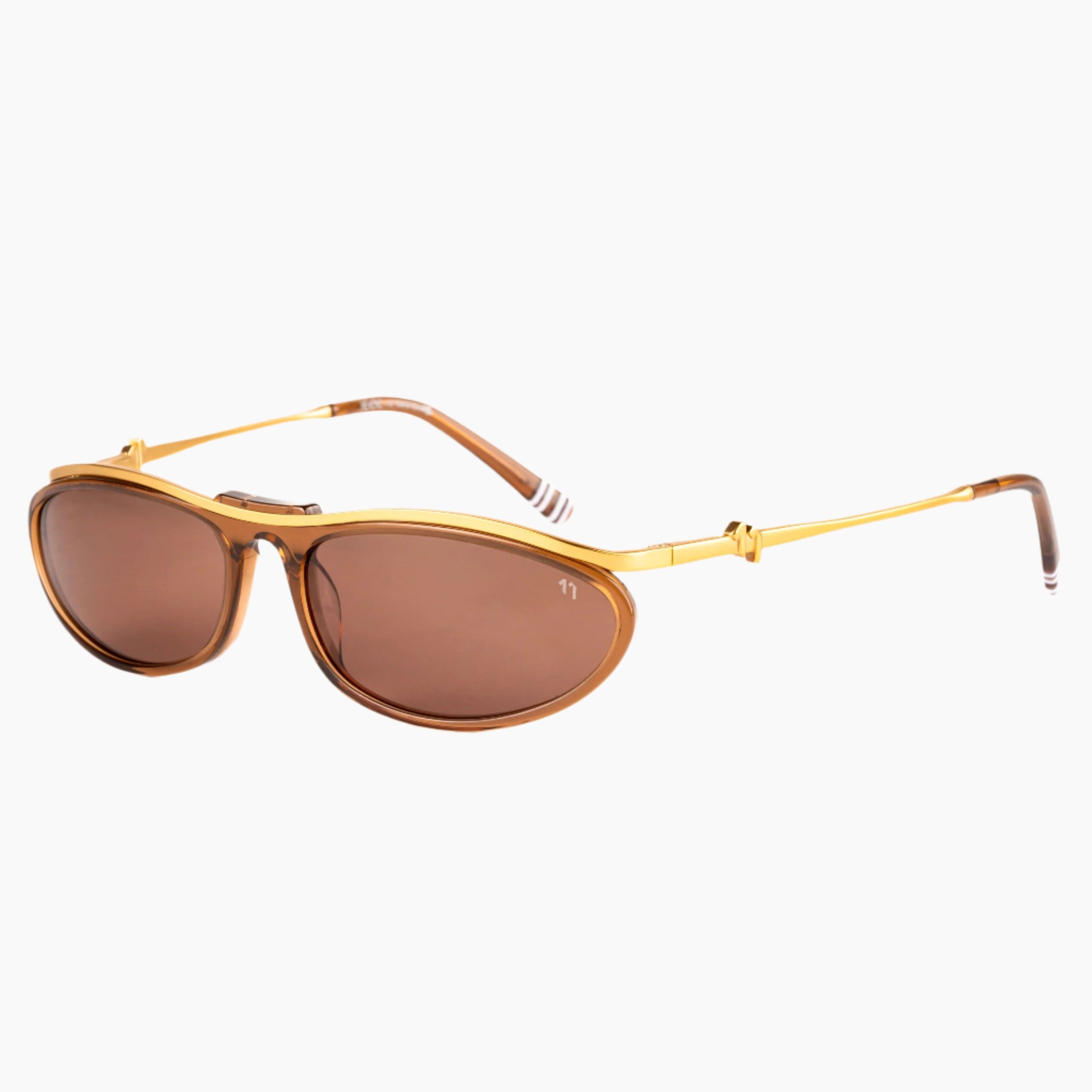 Gold-framed sunglasses with brown lenses