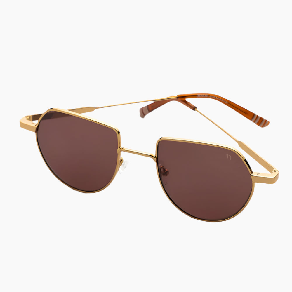 Sunglasses with gold frame and brown lenses