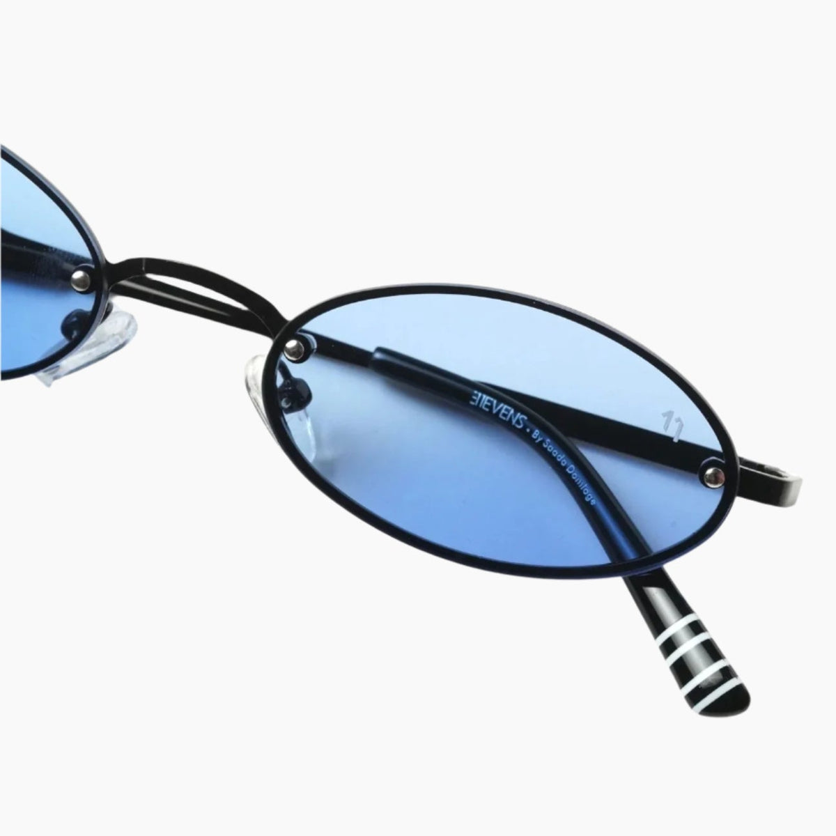 Sunglasses with black frame and blue lenses