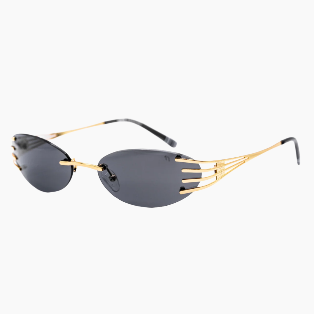 Sunglasses with gold frames and black lenses