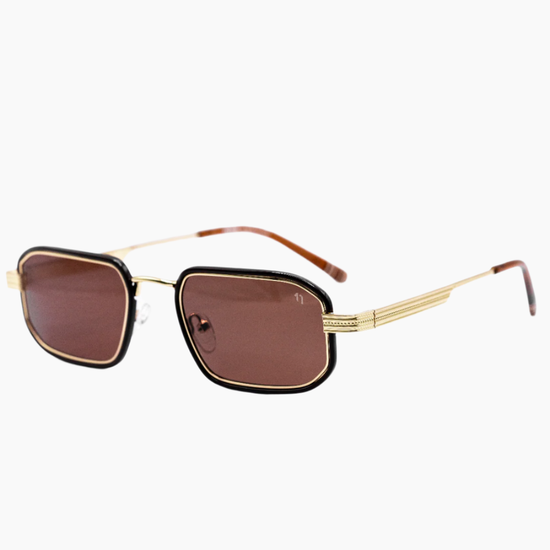 Sunglasses with gold frame and brown lenses