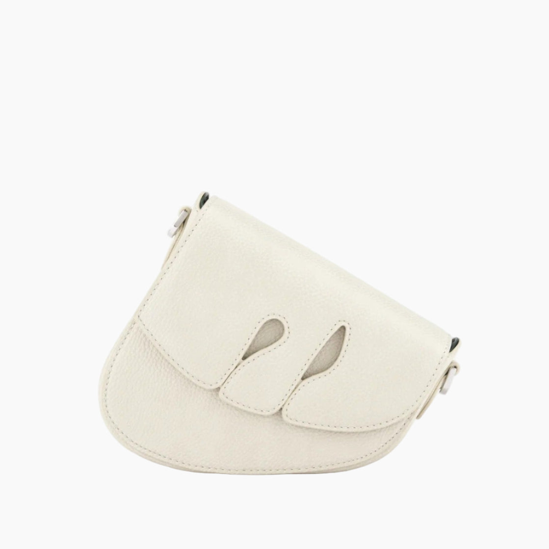 White handbag with a unique design on a white background