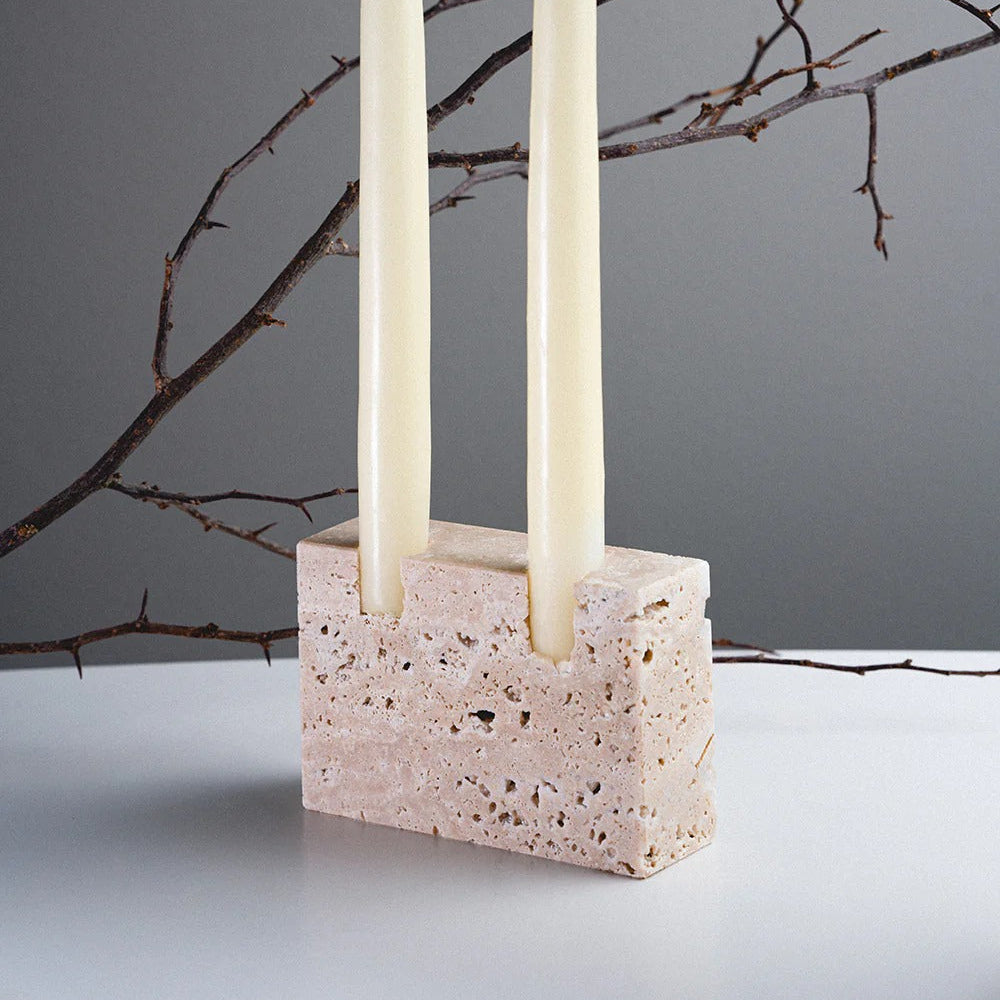 Cement candle holder with two candles
