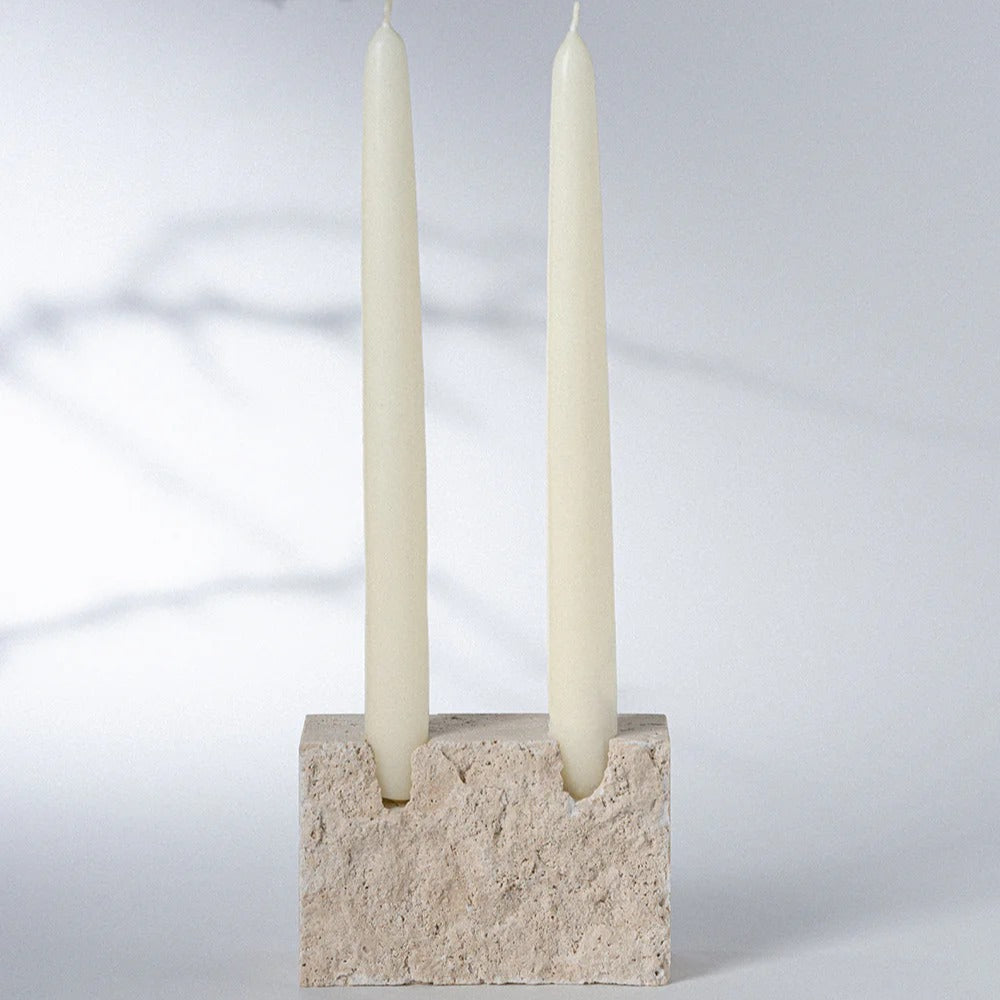 Candle holder with two white candles