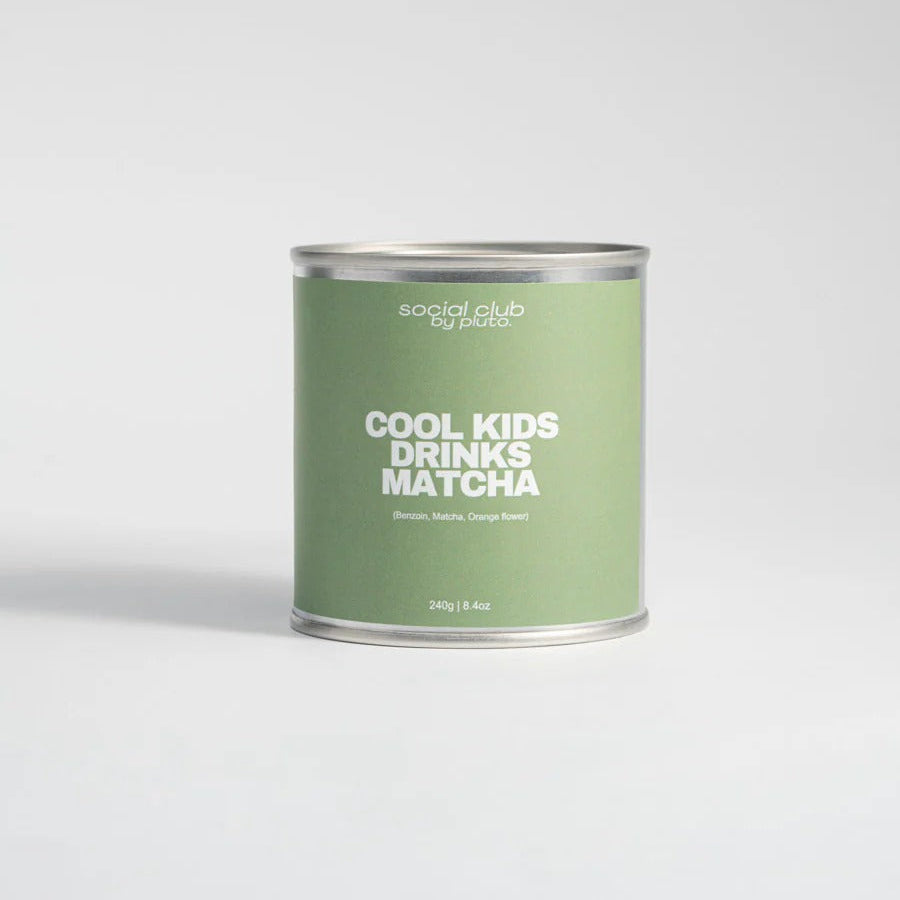 Can of 'Cool Kids Drinks Matcha' by social club by puma on a light gray background