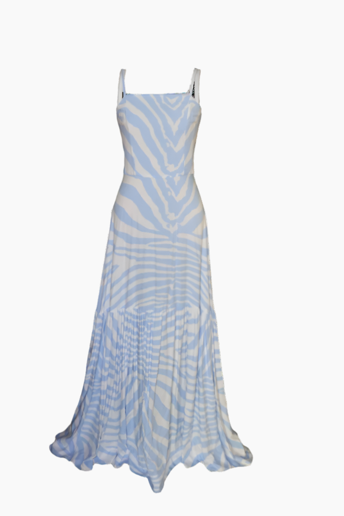 Blue and white patterned long dress