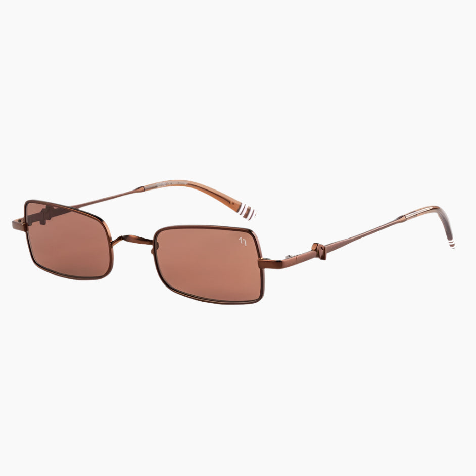 Sunglasses with brown lenses and gold frame