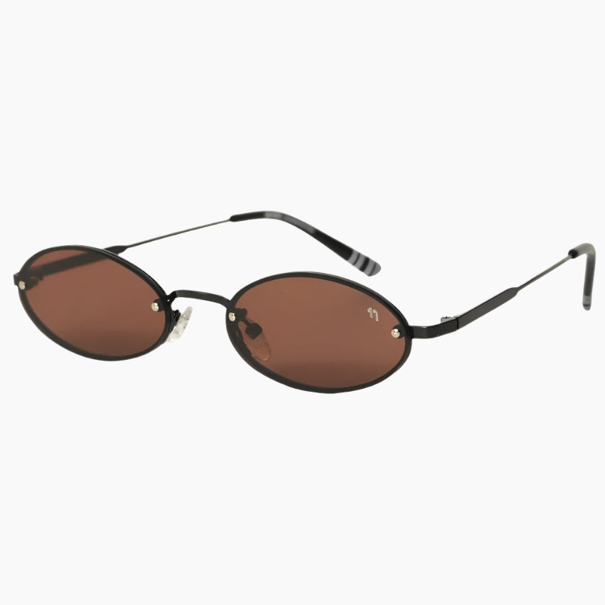 Sunglasses with brown lenses and black frame