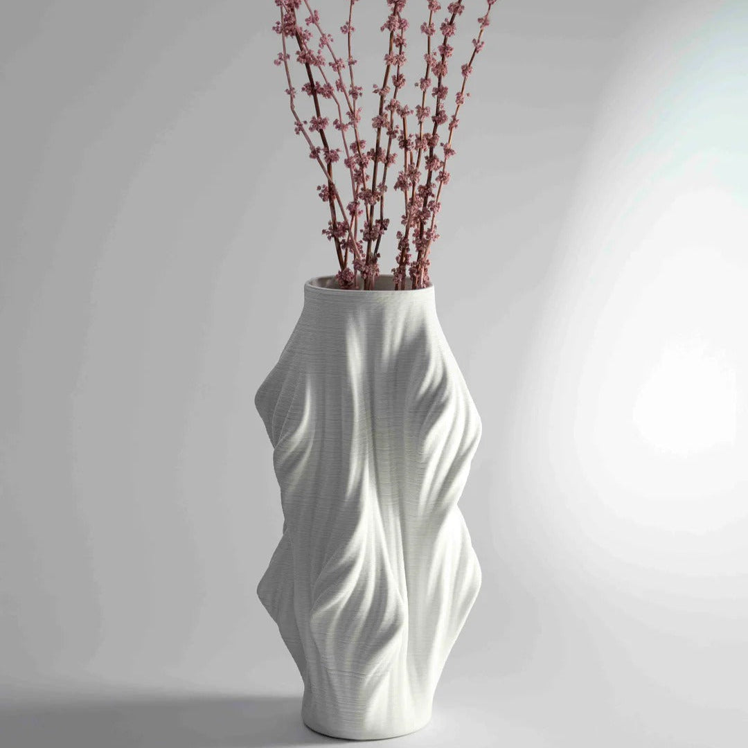 White textured vase with red branches