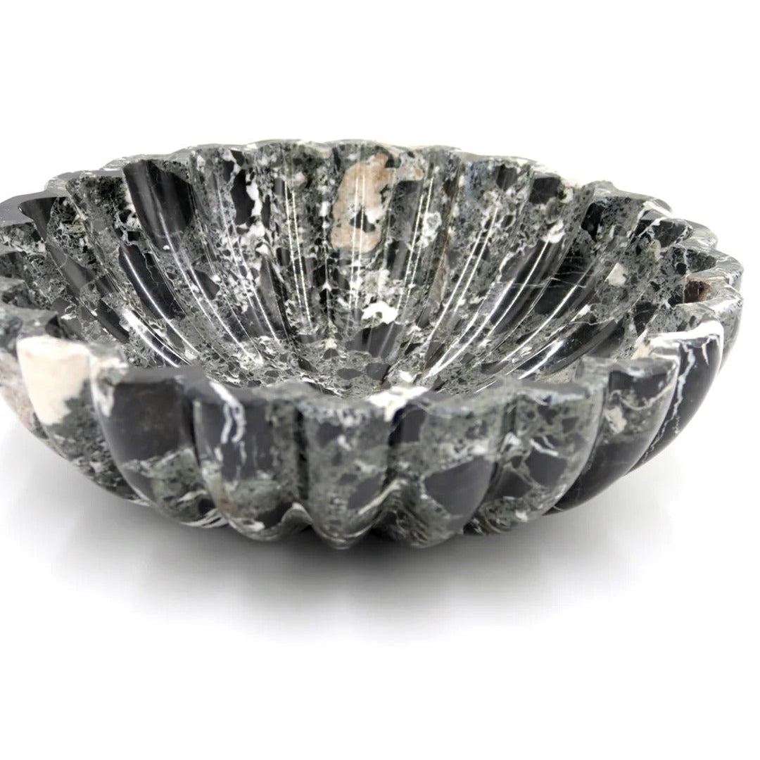 Decorative glass bowl with textured surface