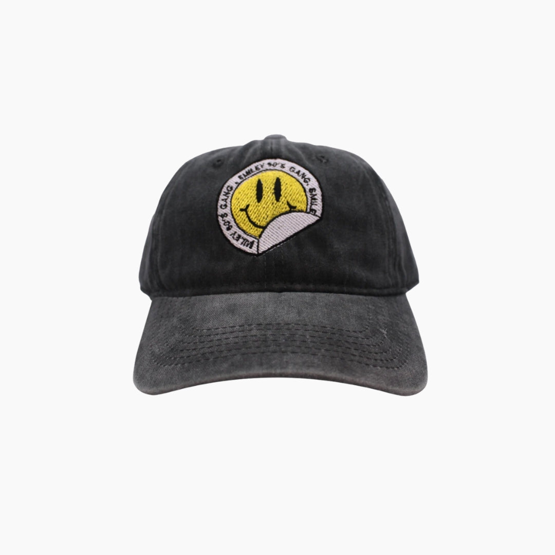 Black cap with smiley face design