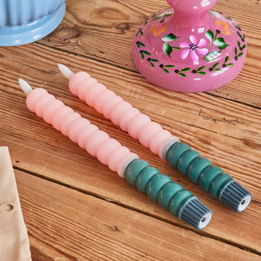 Twisted LED Candle in Green and Soft Pink - 2 x AAA Battery (not incl.) - 2-pack
