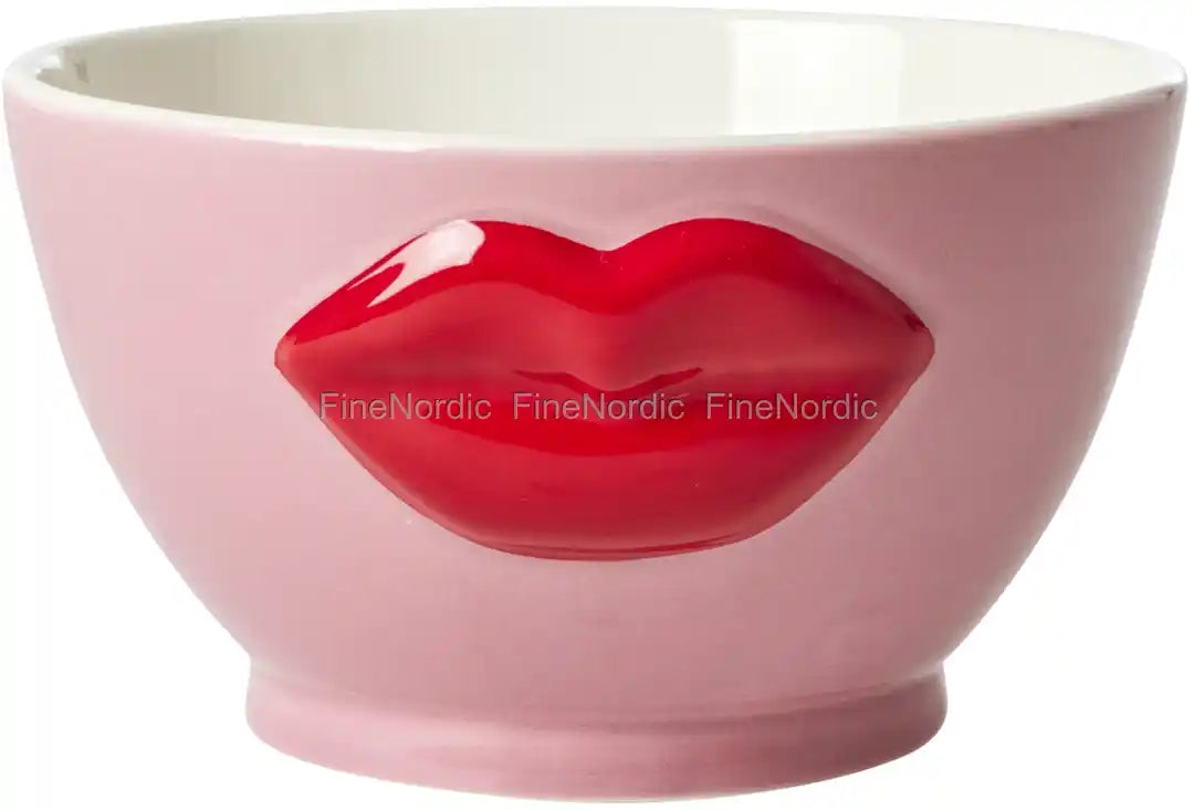 Ceramic Bowl with Embossed Lips - Pink - 600 ml