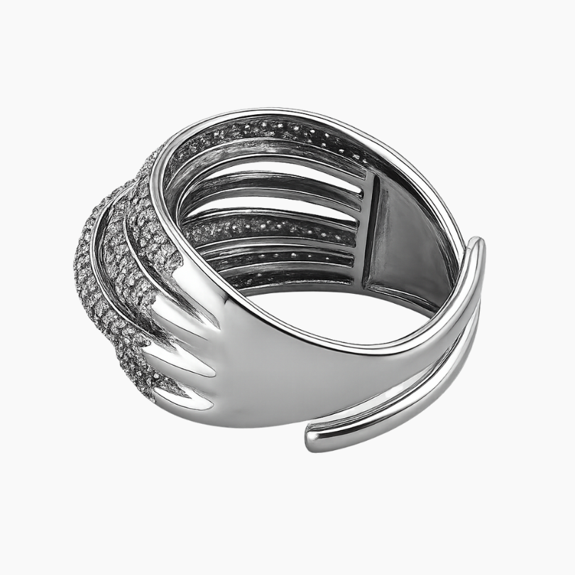 Silver ring with multiple bands and embedded stones