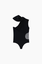 Black swimsuit with a unique design 