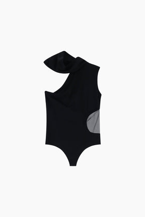 Black swimsuit with a unique design 