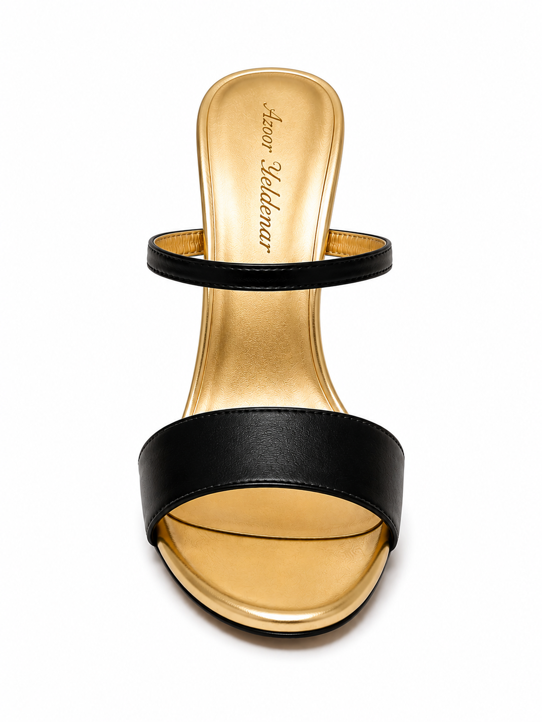 A single women's slide sandal with a black leather strap and a metallic gold footbed, shown from a top-down view on a white background. The brand name 'Jean Sesselmar' is printed on the insole.