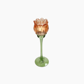 KAL-4211 Candle Holder Flower Glass Orange 8x8x25cm