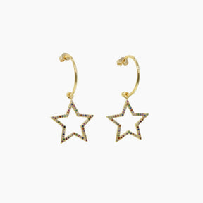 Earrings gold round w/stars