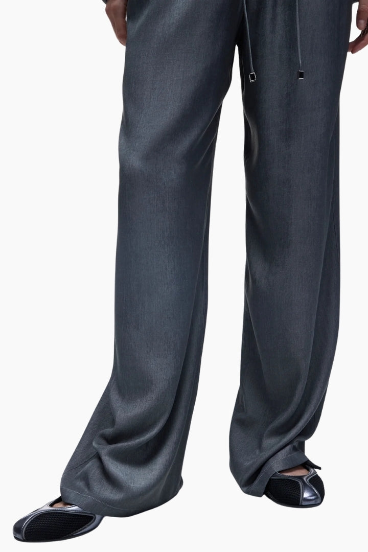 Dark gray wide-leg pants on a white background