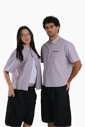 Two people wearing matching shirts