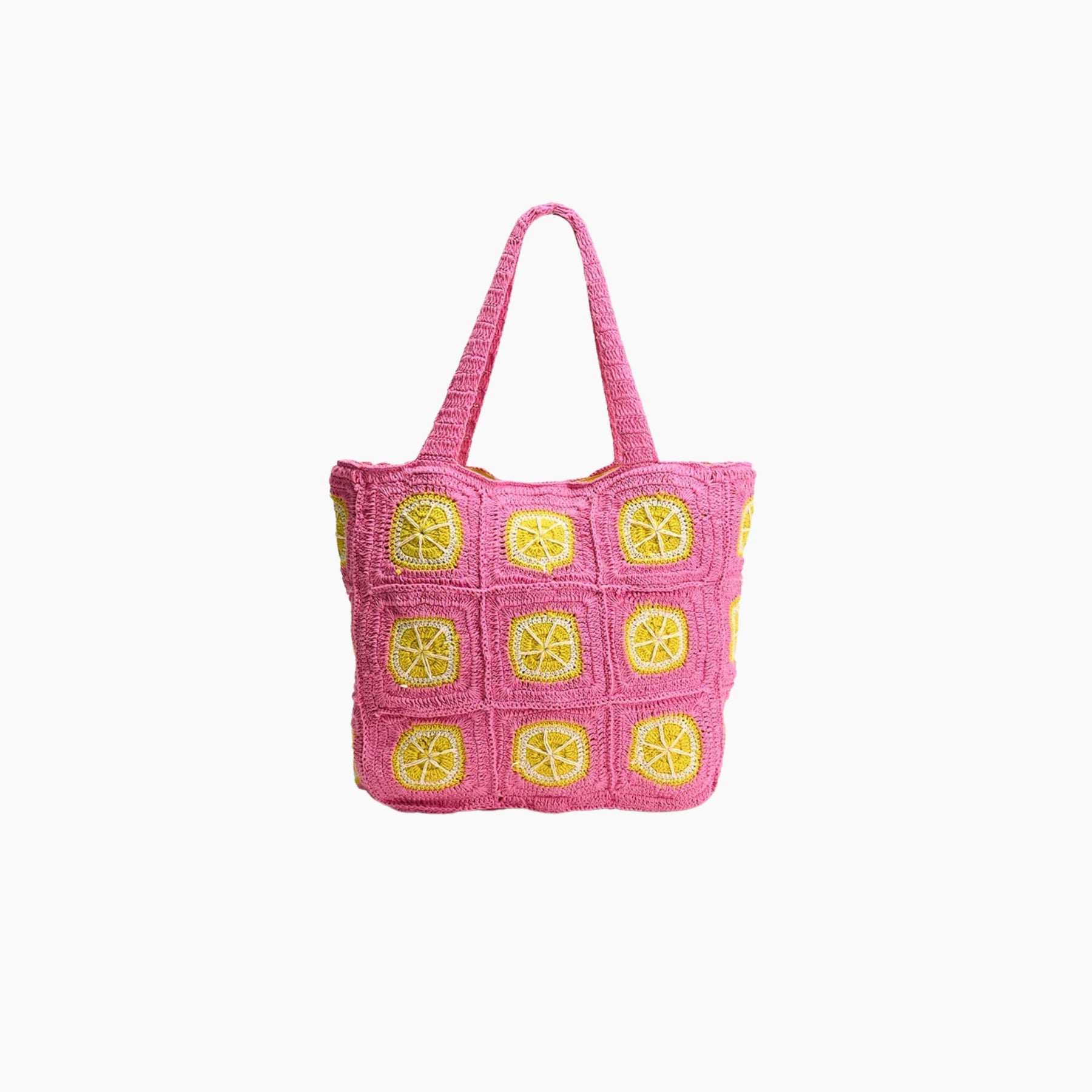 Lime Crochet Beach Tote (Pink Yellow)