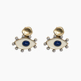 Pair of earrings with eye design on a white background