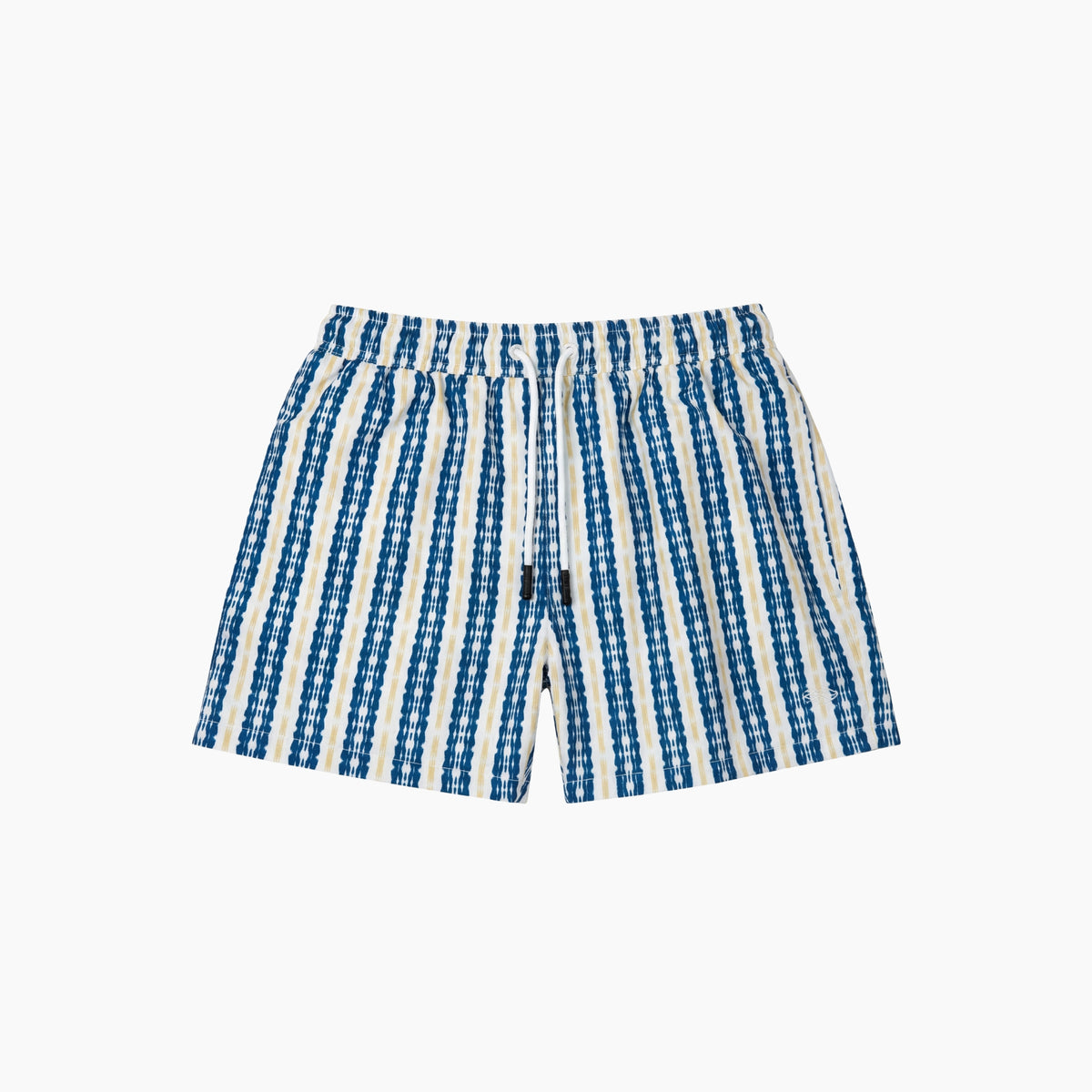 Blue and white striped shorts on a white background
