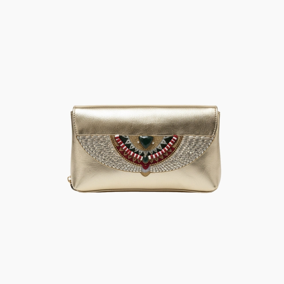 Gold clutch with decorative embellishments 