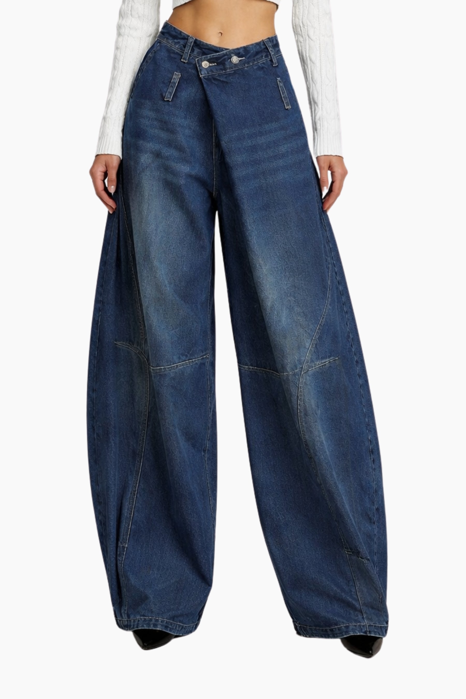 Wide-leg jeans on a white background