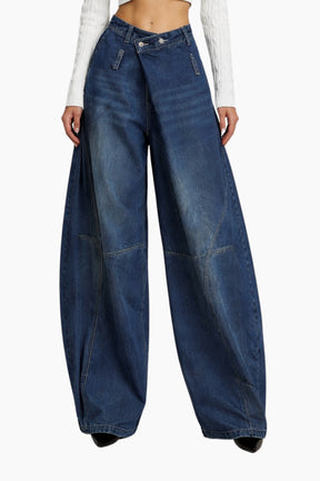 Wide-leg jeans on a white background