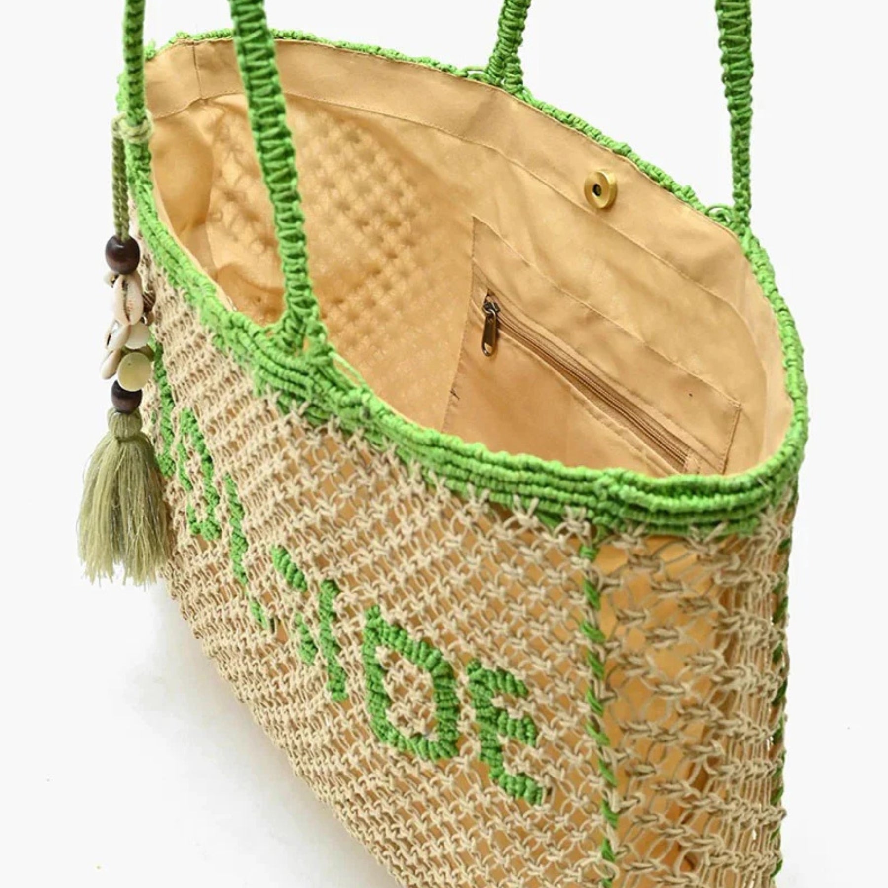 Poolside' Jutemacrame Totein Beige& Green