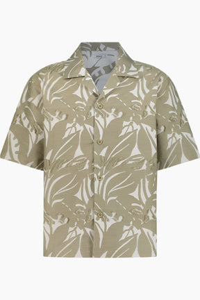 Beige shirt with white leaf pattern 