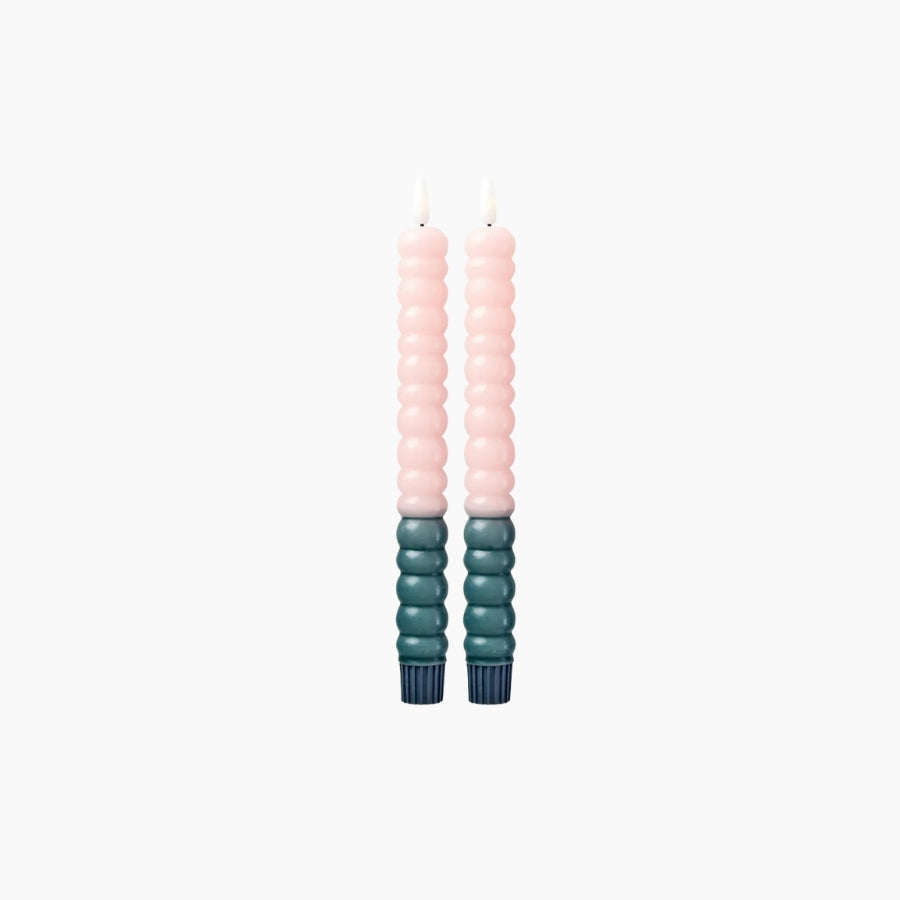 Twisted LED Candle in Green and Soft Pink - 2 x AAA Battery (not incl.) - 2-pack