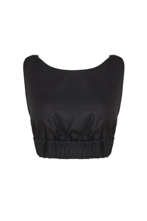 Black crop top on a white background