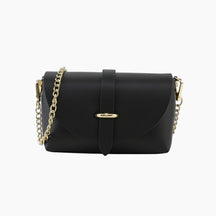 Black handbag with gold chain strap 