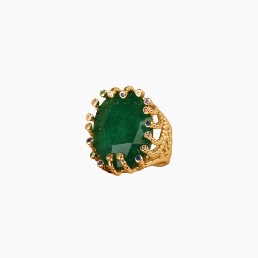 Statement adjustable ring W/Stone Green