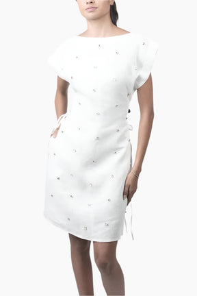 White dress with small embellishments 