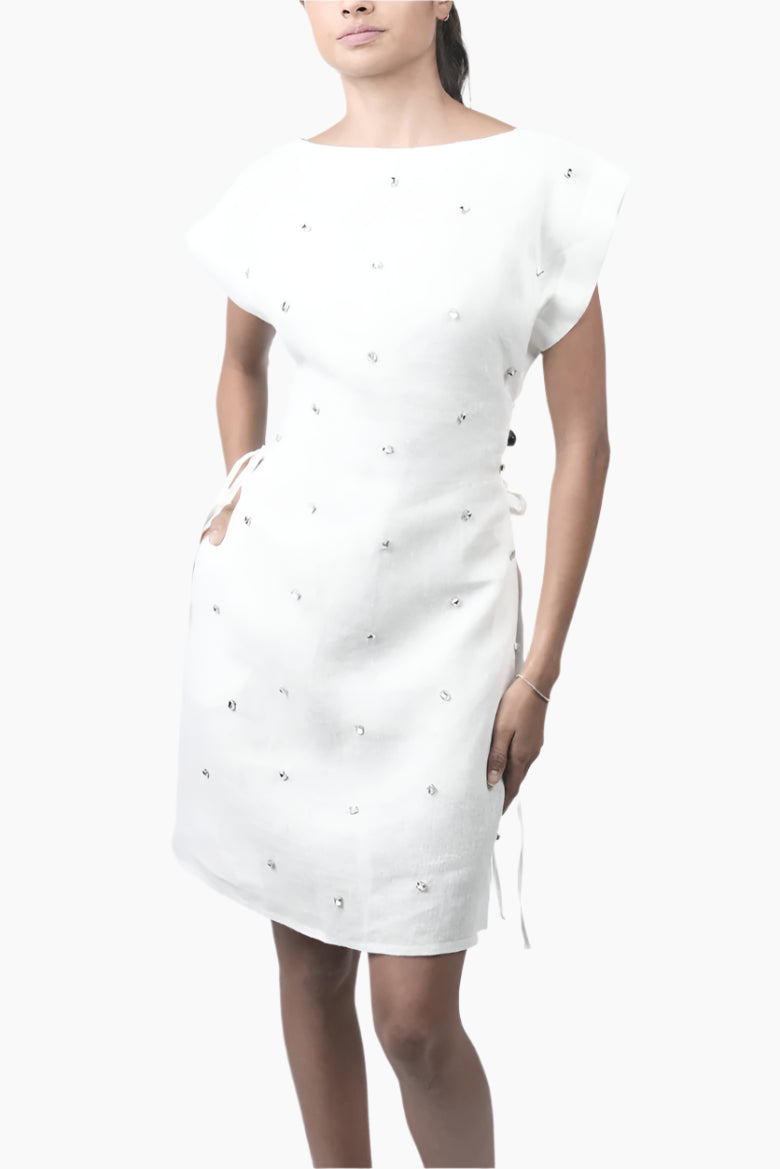 White dress with small embellishments 