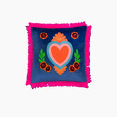 HD0705 Cushion Milagro Heart Fringes D.Blue